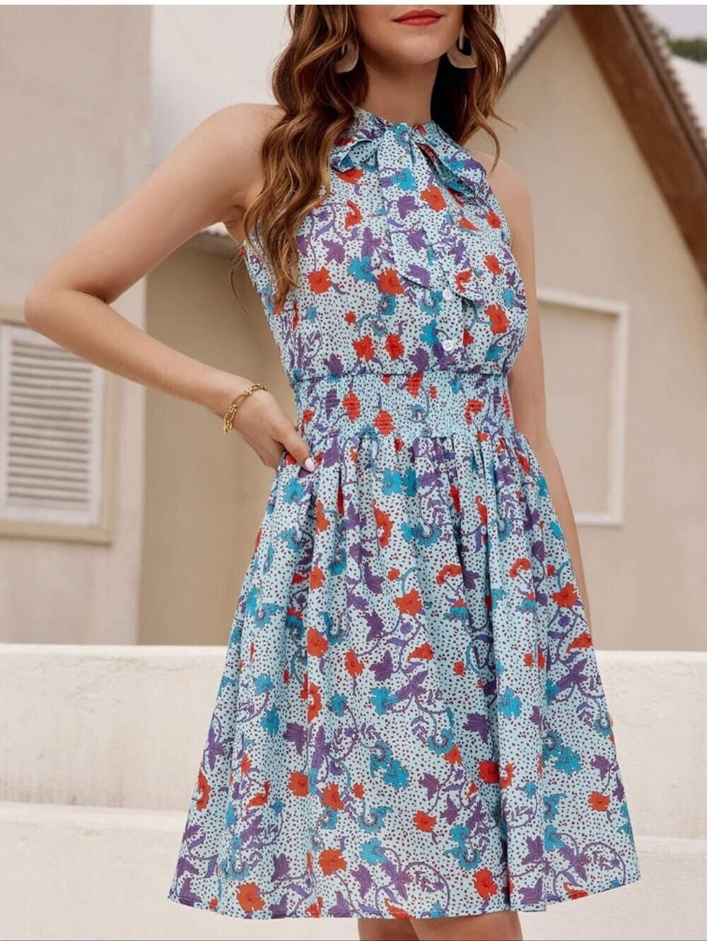 Grace Karin Summer Dress Halter Neck Sleeveless Button Down High Waist Size Med - Picture 2 of 13